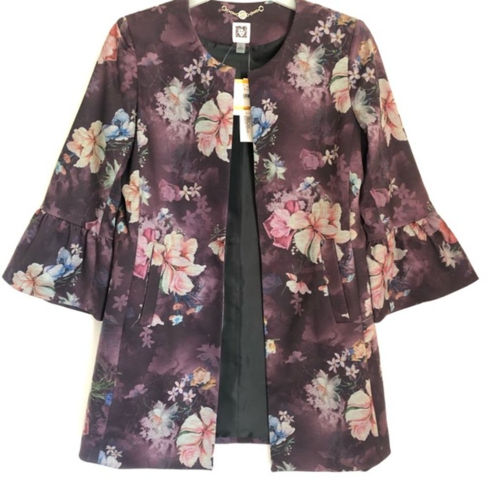 NWT Anne Klein floral print open front jacket
